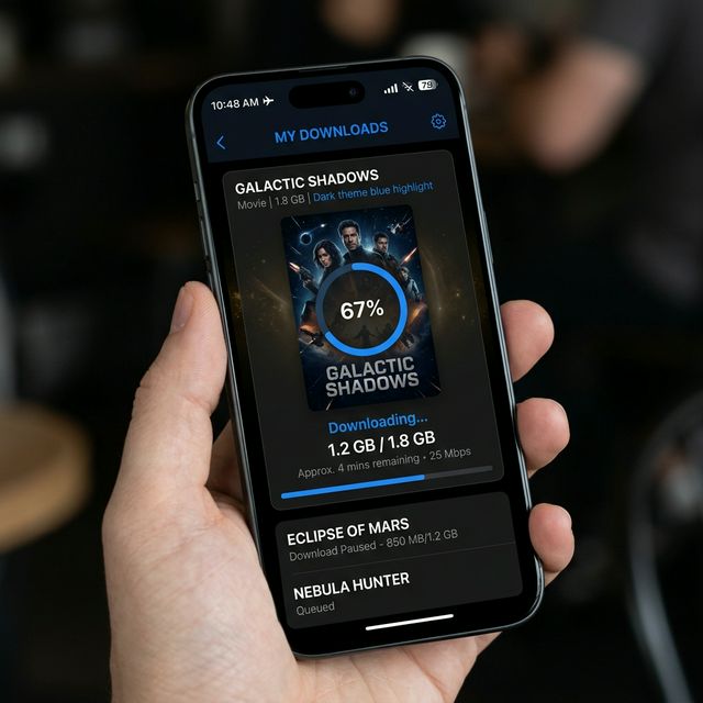 MovieBox app downloading a movie for offline viewing showing progress bar