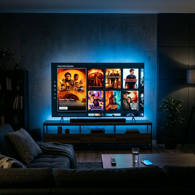 MovieBox app running on Smart TV via Firestick showing HD movie browsing