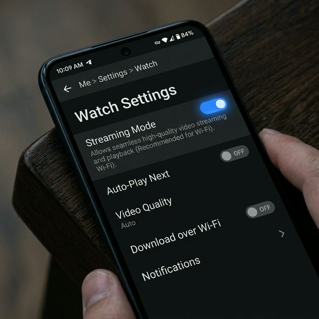 MovieBox settings screen showing Streaming Mode toggle turned on in Watch settings
