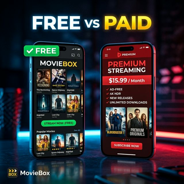 MovieBox free streaming app compared to Netflix paid subscription side by side